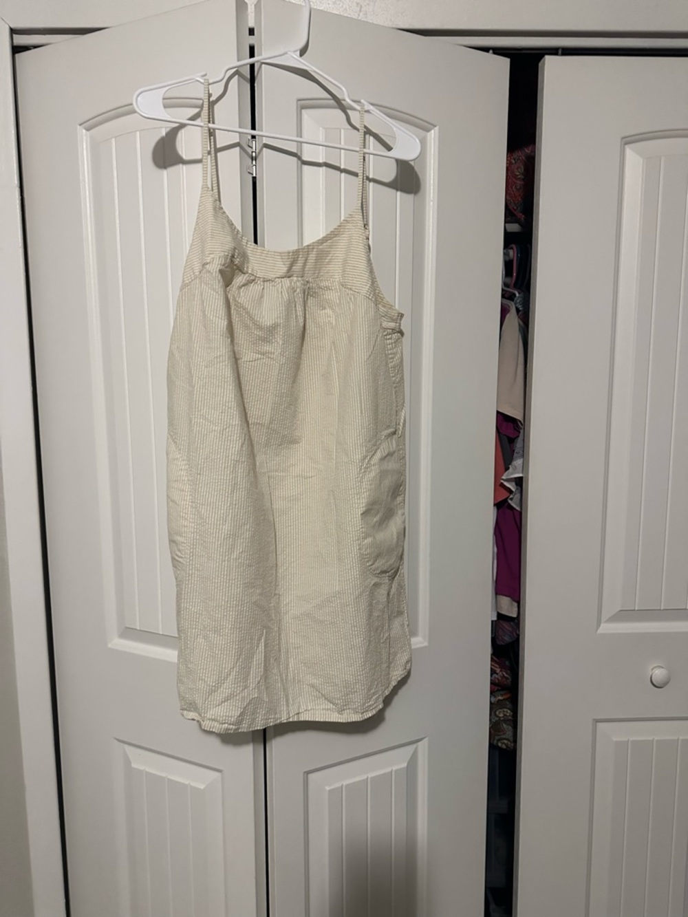 Patagonia Cream and White Striped Seersucker Top